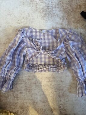 ASOS Lilac Gingham Tie-Front Crop Top